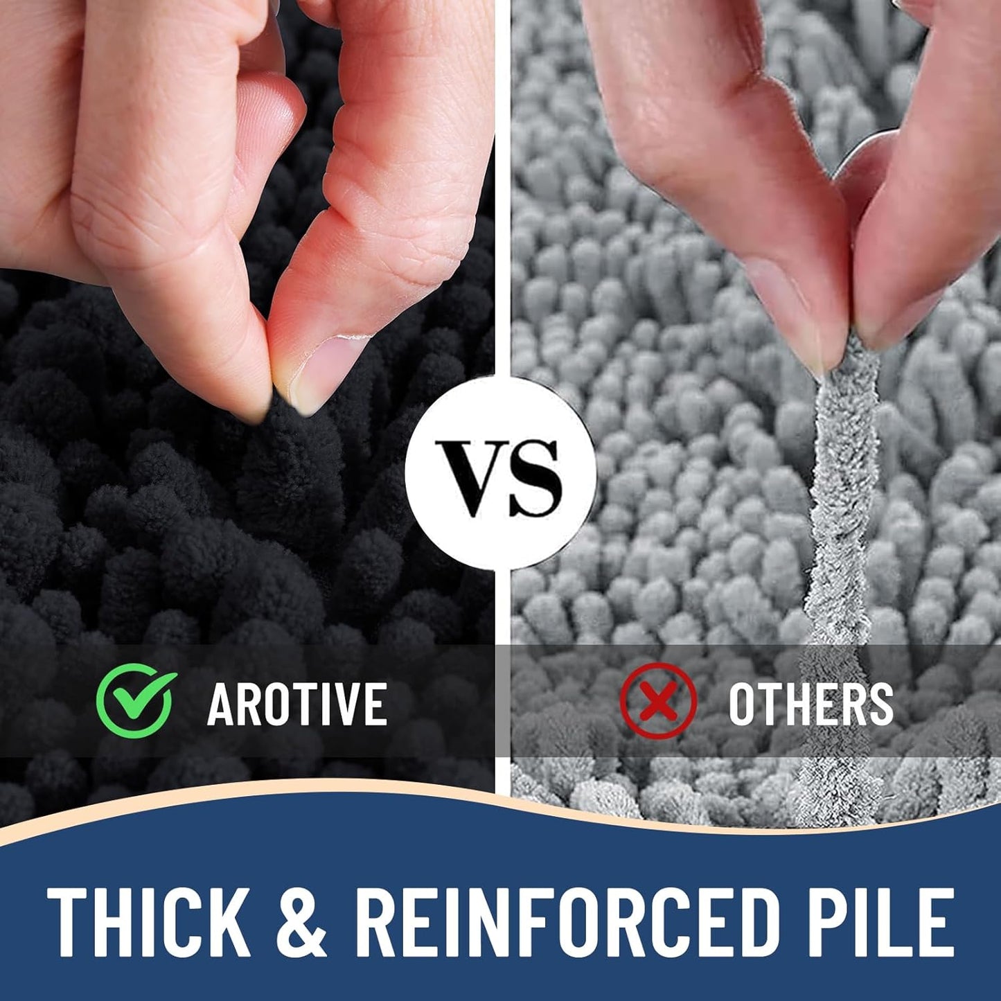 Arotive Luxury Bathroom Rugs 24x16, Extra Soft Thick Absorbent Shaggy Chenille Bath Rugs, Non-Slip Machine Wash Dry, Bath Mats for Bathroom Floor, Tub and Shower, Home Decor Accessories, Black