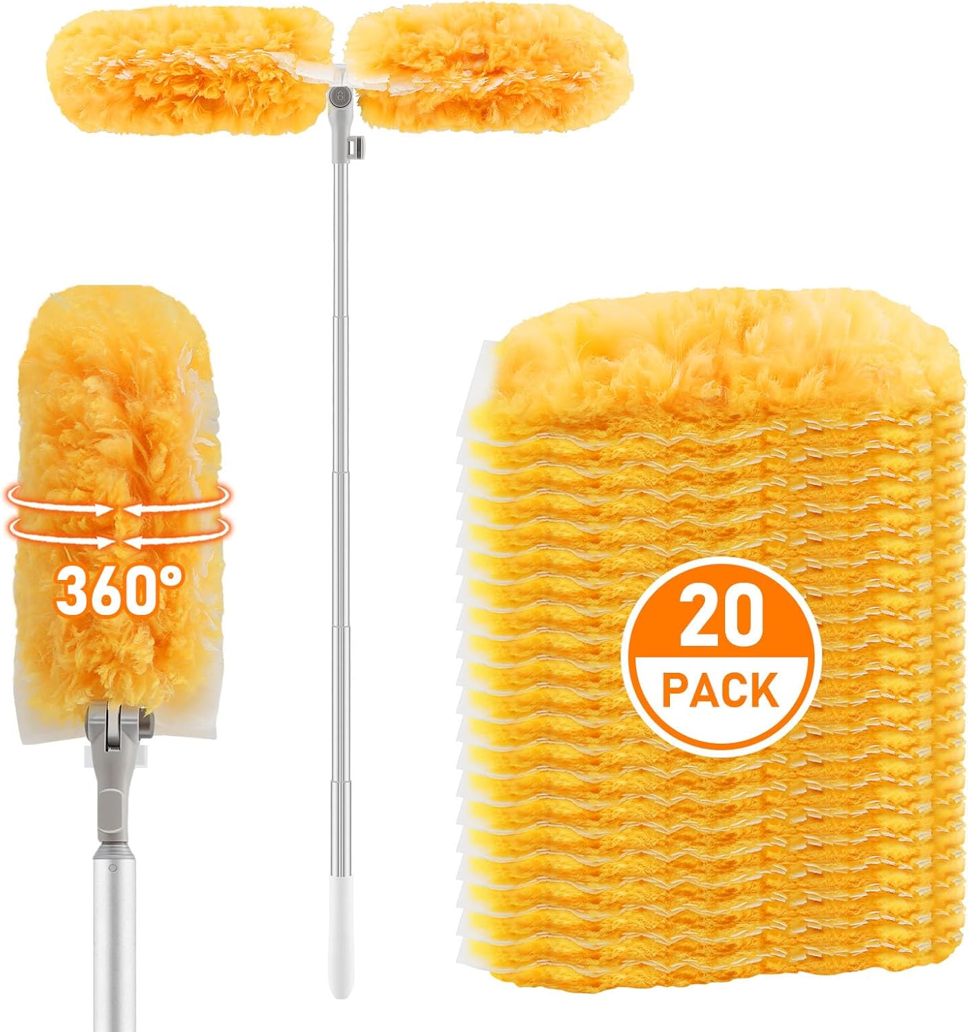 SetSail 6 ft Extendable Duster Handle with 20 Refills, Compatible with Swiffer Dusters for Cleaning Disposable Duster Refill Multi Surface 360° Duster Cleaner Kit for Ceiling Fan, Blind, Furniture