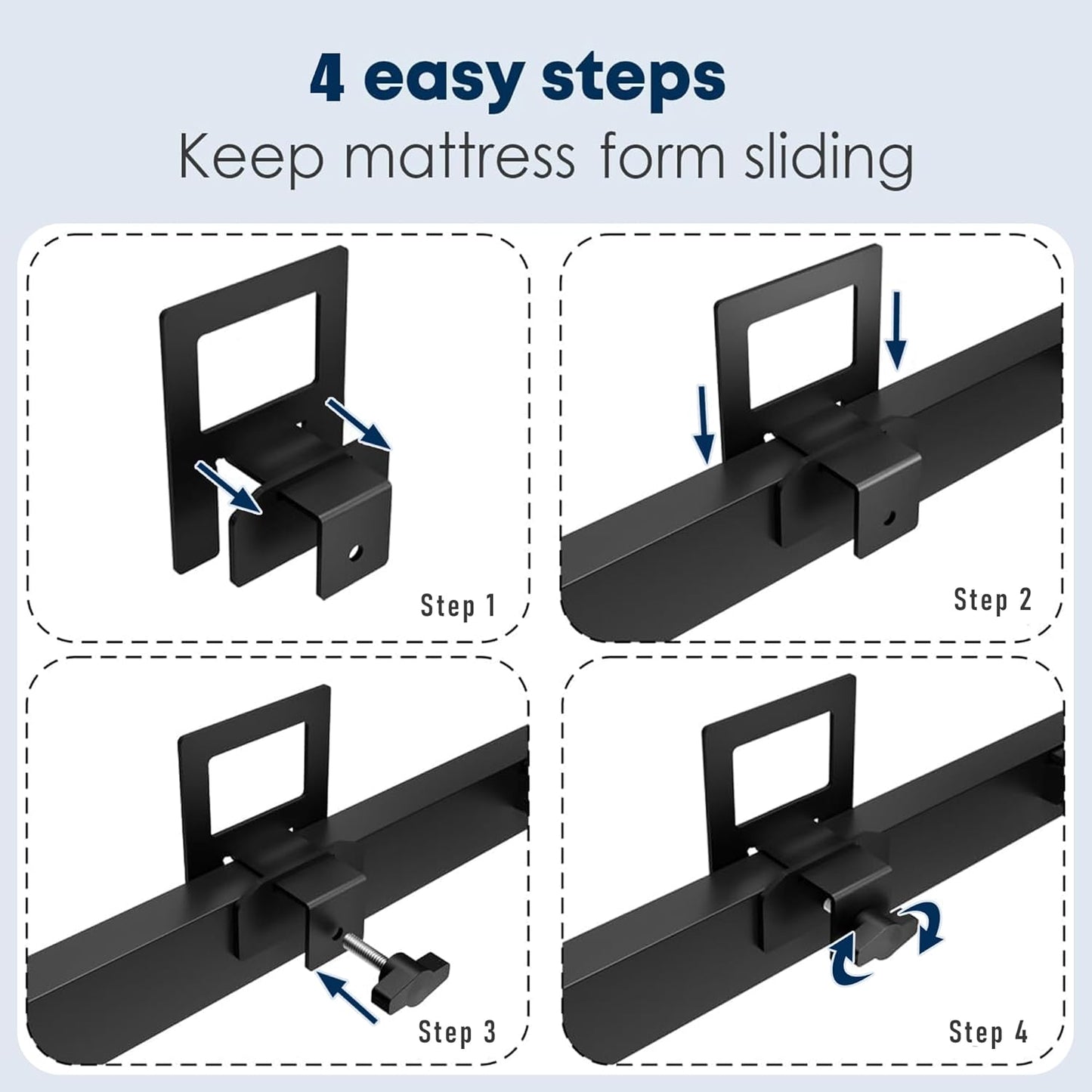 Non Slip Mattress Gaskets for Bed Frame, Mattress Holder in Place Gripper, Heavy Duty Anti-Slip Baffle Mattress Retainer Bar, Keep Mattress from Sliding Gripper, Adjustable, 4 PCS, Bed Parts
