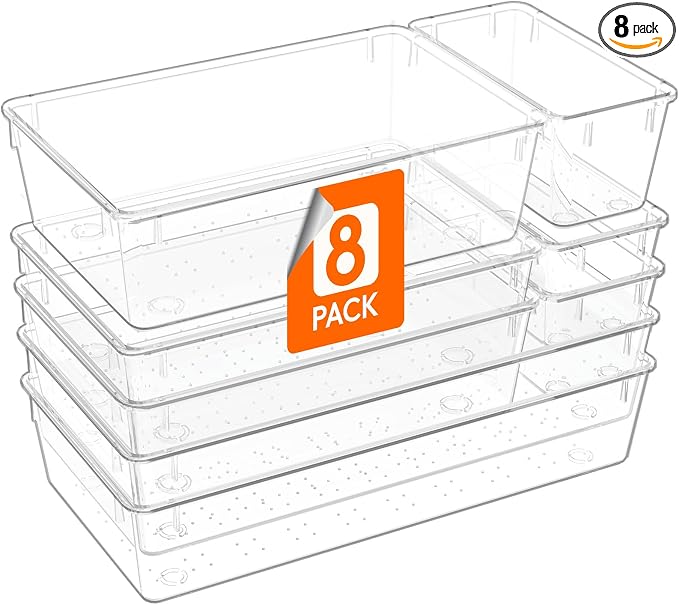 Lifewit 8 Pcs Large Bathroom Drawer Organizers, 3 Sizes Clear Plastic Storage by Lifewit
