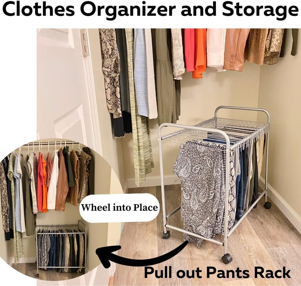 Evelots Rolling Pants Rack with 20 Hangers, Jean and Skirt Closet Organizer
