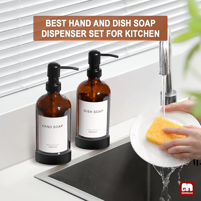 GMISUN Amber Glass Soap Dispenser - Image 6