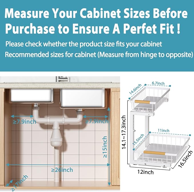 Under Sink Organizer Storage 1 pack, 2 Tier Slide Out Height Adjustable Pull - Image 6