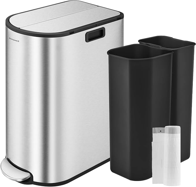 SONGMICS 13-Gallon Dual Kitchen Trash Can, 5.3 and 8 Gallon Compartments by SONGMICSbySONGMICSHOME