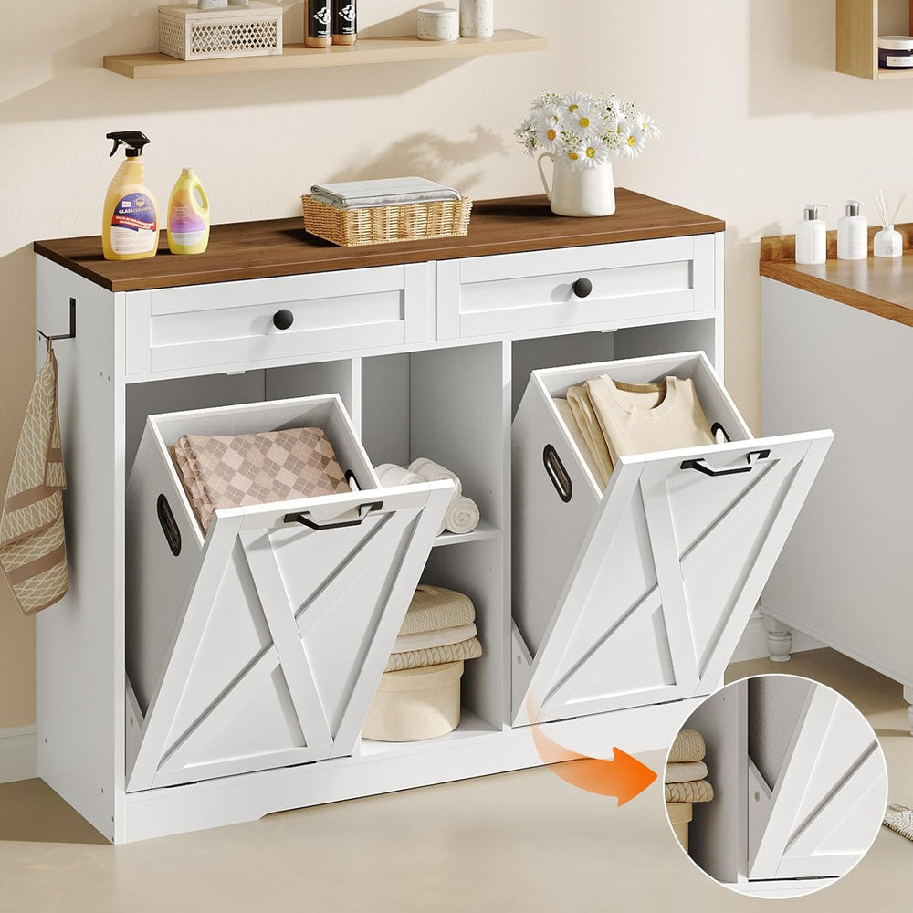 HOOBRO Double Tilt Out Laundry Hamper Cabinet, 23 Gallon Farmhouse Trash Can ...