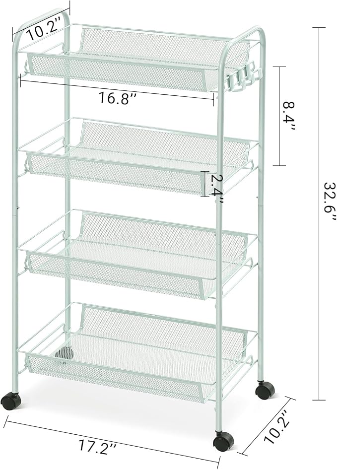 TOOLF 4-Tier Rolling Cart, Metal Utility Cart - Image 9