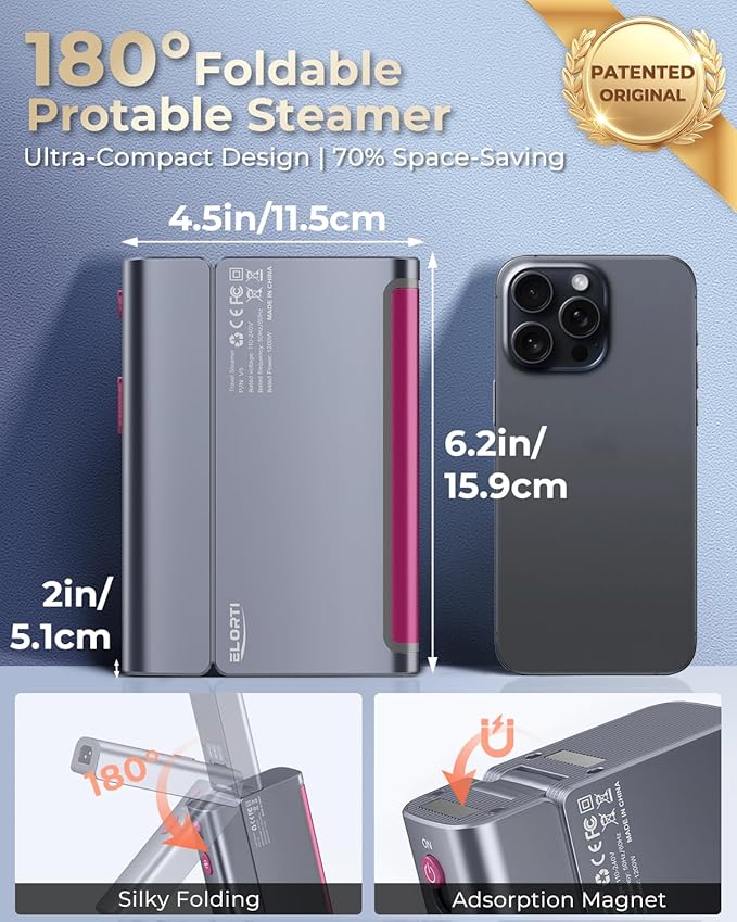 1200W Travel Steamer for Clothes Portable Mini, Dual Voltage, Small Foldable - Image 2