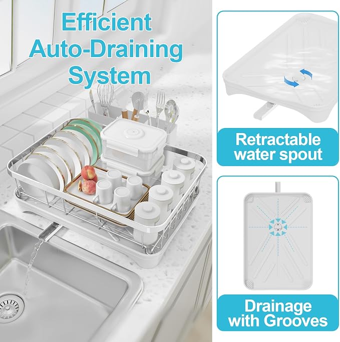Dish Drying Rack 304 Stainless Steel Dish Racks, Adjustable Spout Auto-Draining - Image 5