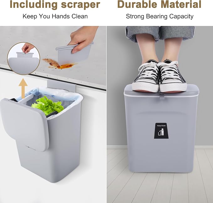 2 Pack Kitchen Compost Bin, Hanging Small Trash Can - Image 5