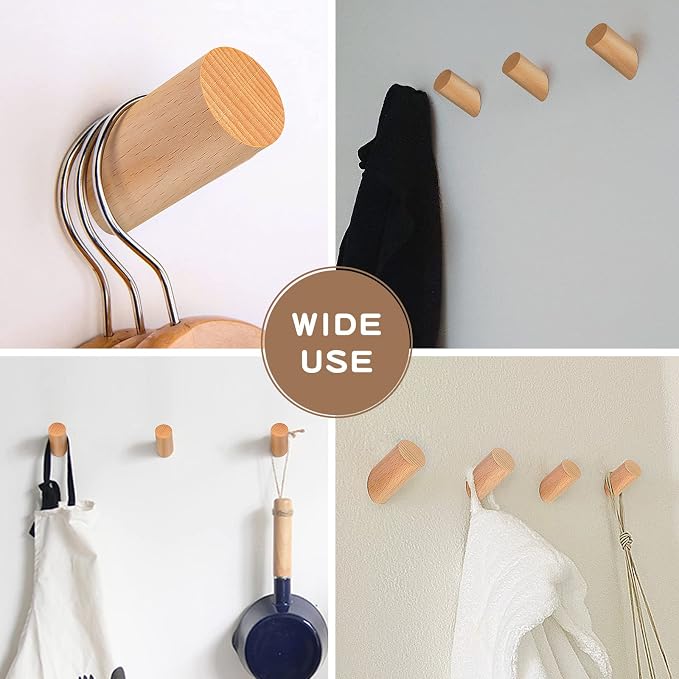 Wooden Wall Hooks, 2 Pack Coat Hooks Wall Mounted - Image 4