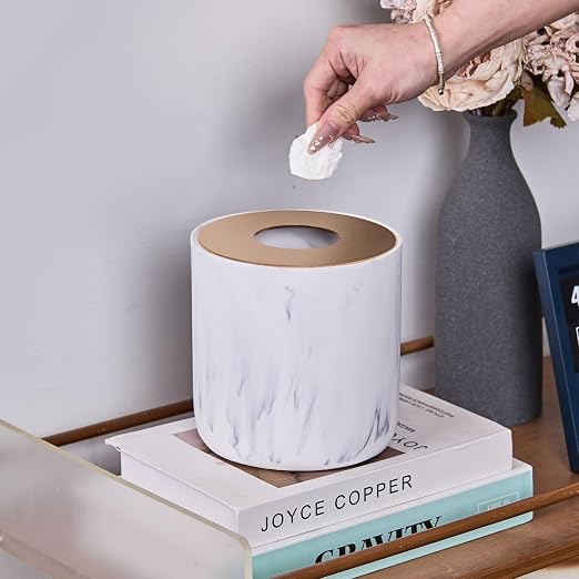 White Marble Textural Mini Trash Can - Image 2