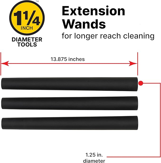Shop-Vac 9061400 1.25 Inch Diameter Extension Wands, 3-Piece Set, Durable Black - Image 3