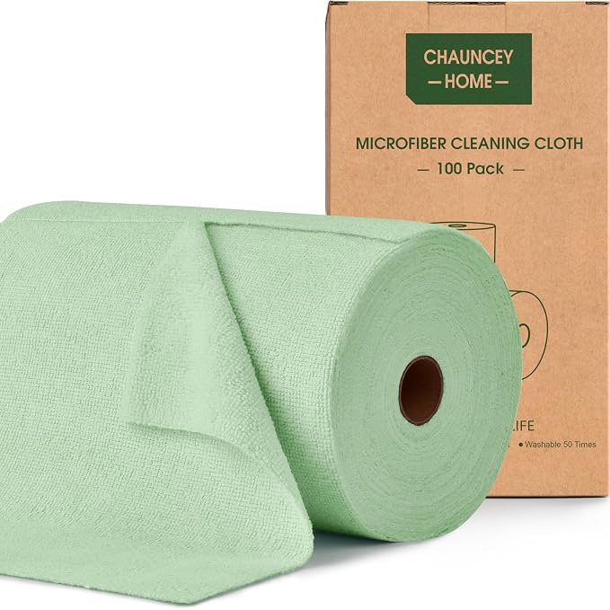 Roll of Microfiber Cleaning Cloth –100 Pack, Tear Away Microfiber Towels by CHAUNCEYHOME