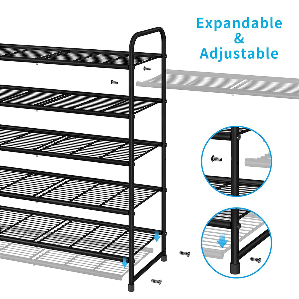Simple Trending 5-Tier Stackable Shoe Rack, Expandable Shoe Shelf Black