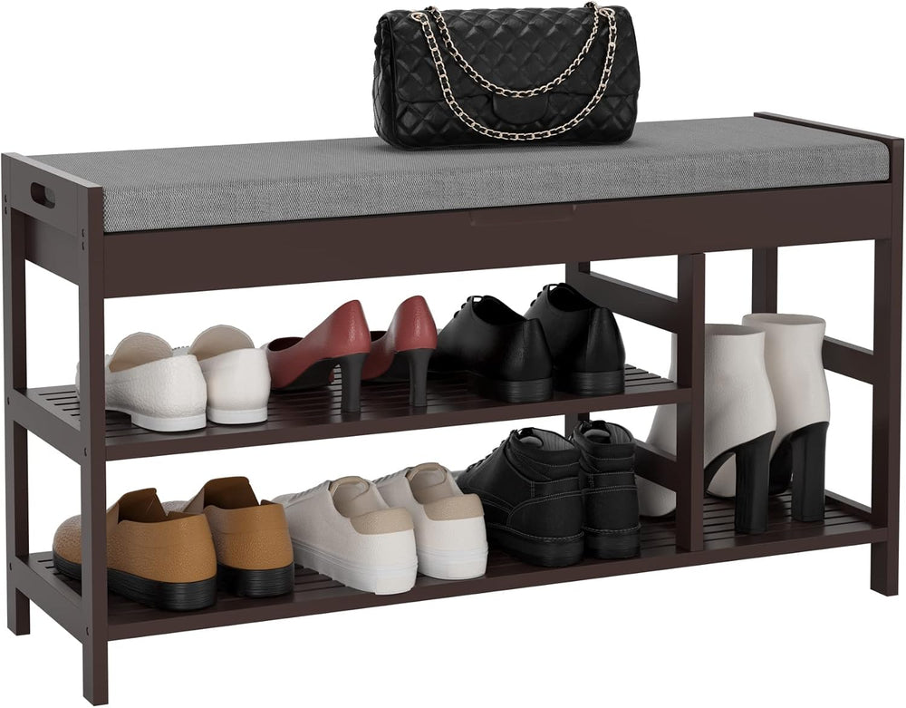 2-Tier Shoe Rack Bench with Flip-Top Storage, 36" Entryway Bench with Seat
