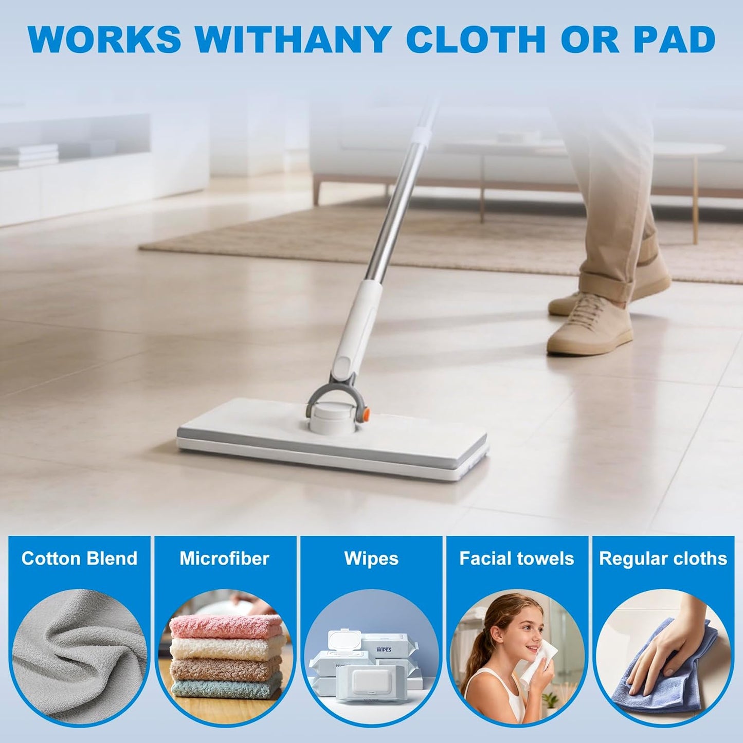 Snap Grip Mini Mop, No Wash Lazy Sweeper Mops, Zero Touch Disposable Dust Mop Compatible with Swiffer Wet/Dry Pads Click Cloth Change Wet/Dry Pads, Dust Mopping for Hardwood, Tile, Floor