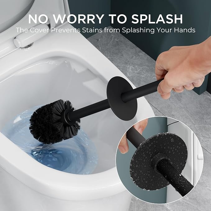 FORIOUS Toilet Brush and Holder Set Black, Heavy Duty 304 Stainless Steel Base - Image 5