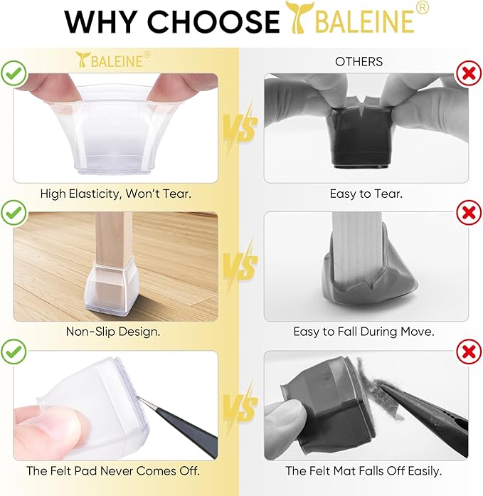 BALEINE 24 Pack Silicone Chair Leg Floor Protectors, Stool Leg Protectors Cap - Image 3