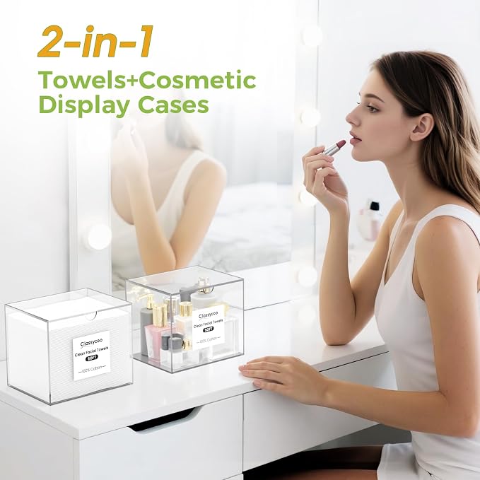 50 PCS Disposable Face Towel Holder, Acrylic Cosmetic Container - Image 4