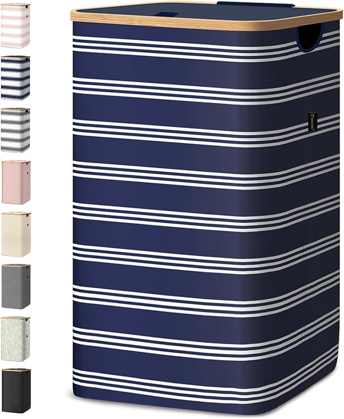 BALEINE Laundry Hamper with Lid, Tall Laundry Baskets with Bamboo Pull Handles by BALEINE