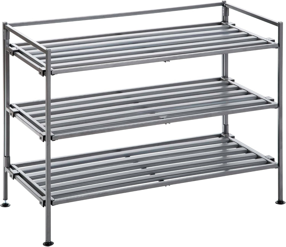 3-Tier Stackable 1" Slat Steel Frame Shoe Rack, 27.25"W x 12.75&quo...
