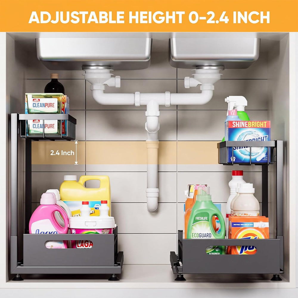 Saydear 2-Pack L-Shaped Under Sink Organizer, 2-Tier Pull-out Cabinet Rack