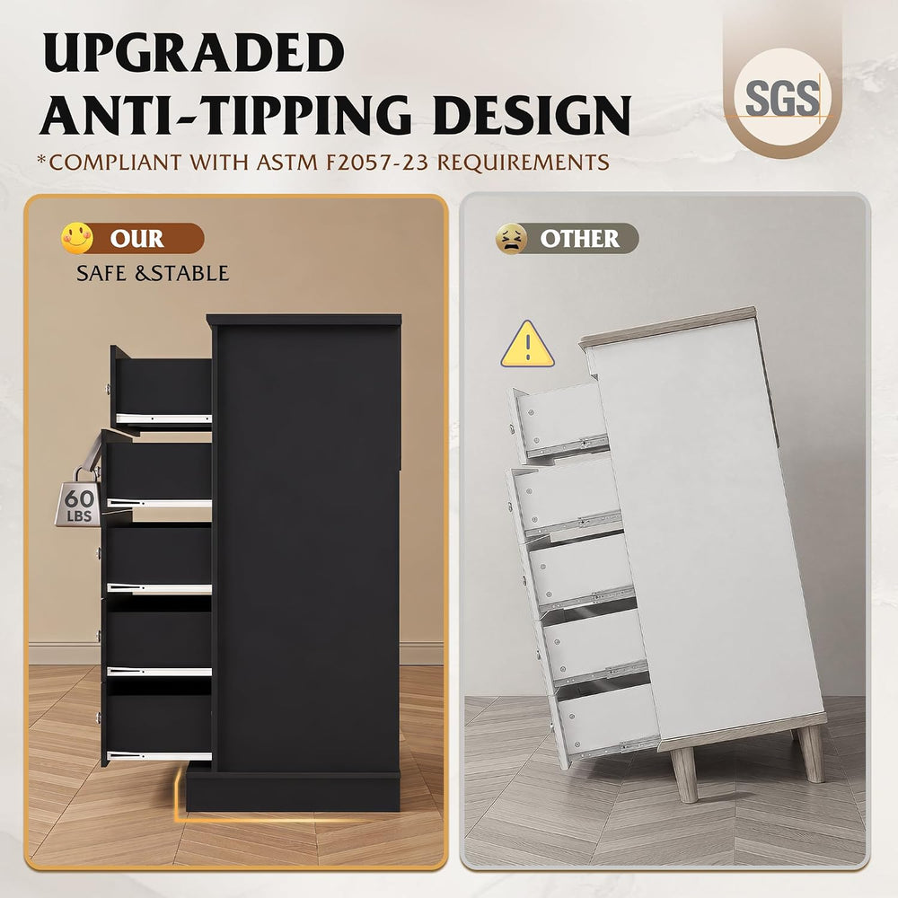 WLIVE 5 Drawer Dresser, 45" Tall Dresser for Bedroom with Exclusive Anti...