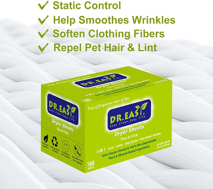 Dr.Easy Dryer Sheets Free & Clear Plant Based all ingredients - Image 5