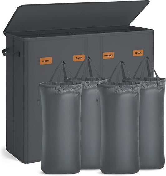 SONGMICS 55.4 Gallon Laundry Hamper, 4-Compartment Laundry Basket Sorter by SONGMICSbySONGMICSHOME