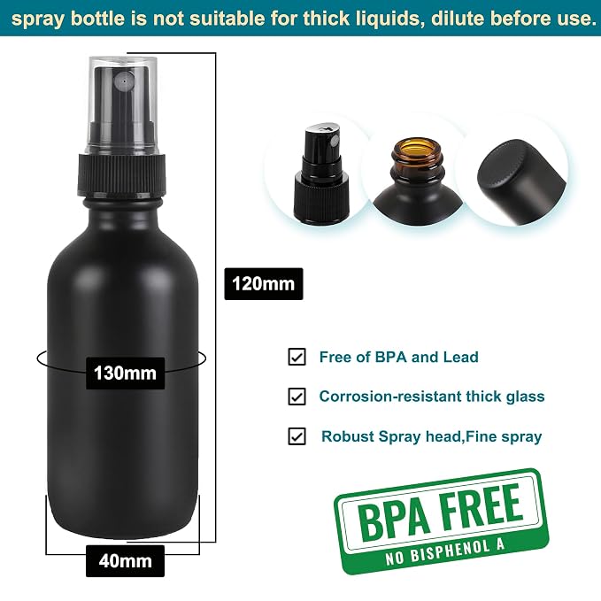 Frosted Black Glass Small Spray Bottle 2 oz 24 Packs, Fine Mist Sprayer Small - Image 2