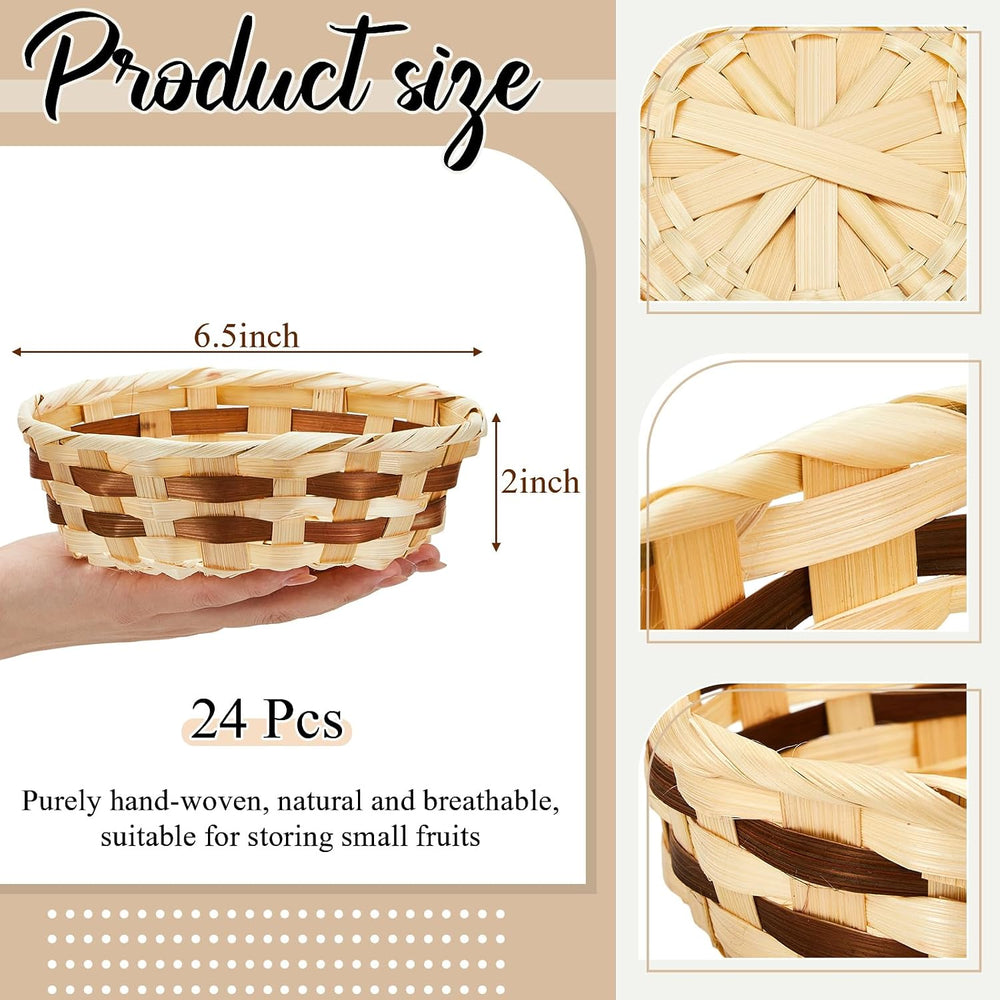 Sintuff 24 Pack Small Round Woven Gift Baskets, Bamboo Bread Fruit Basket