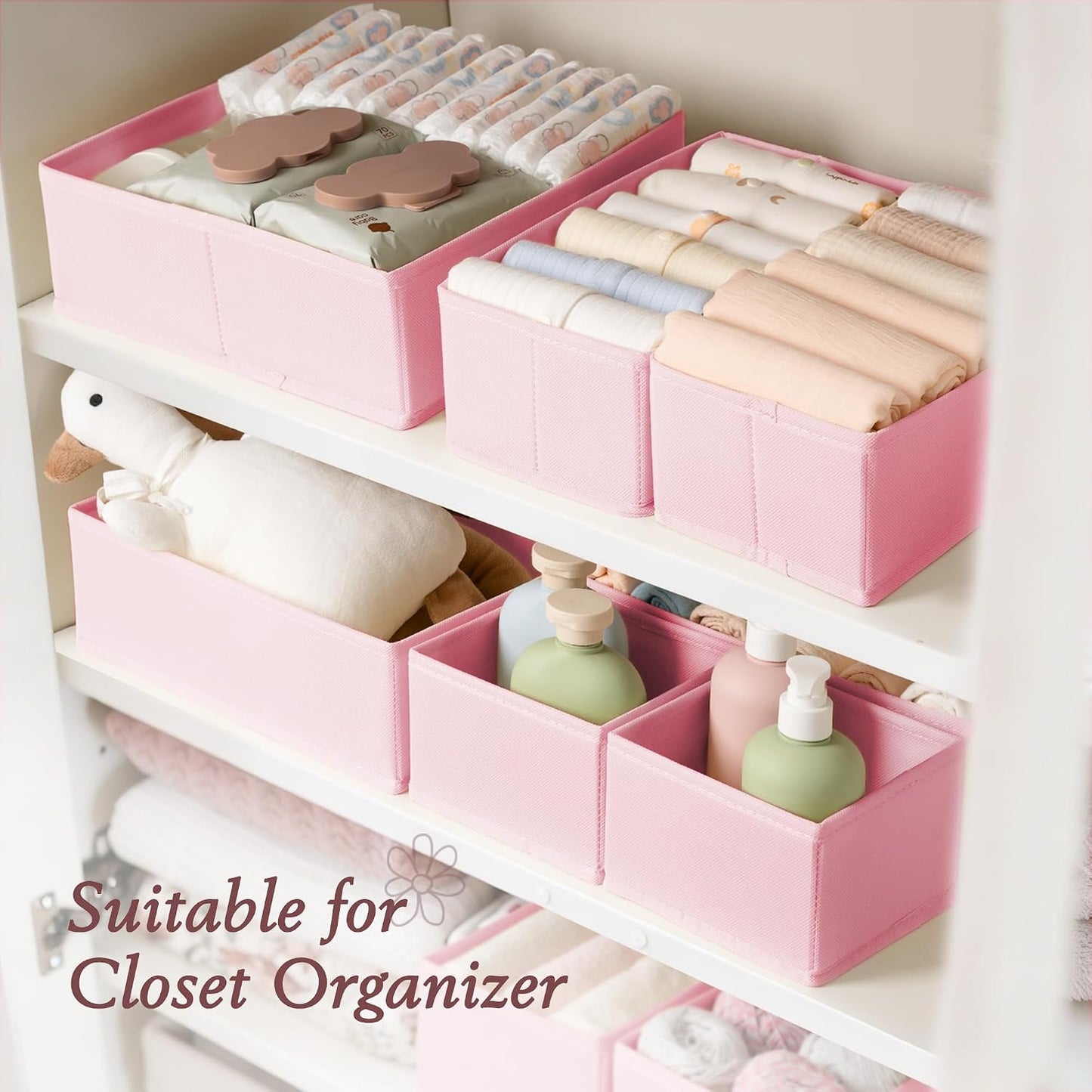 Drawer Organizer 18-Piece Set, Dresser Organizer for Baby Clothes, Foldable Closet Storage & Drawer Dividers for Underwear, Socks, Nursery (Pink)