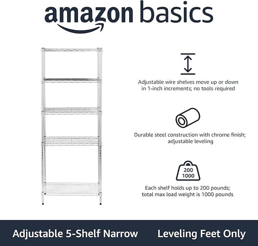 Amazon Basics 5-Shelf Adjustable, Storage Shelving Unit, Steel Organizer Wire - Image 2