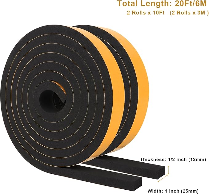 Weather Stripping Soundproof 1 in x 1/2 in, Weatherproof Foam Insulation Tapes - Image 6