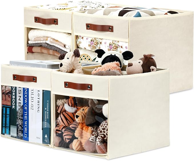 HNZIGE Fabirc Storage Cubes Bin 13x15x13 Clear Storage Cube, 4 Pack Foldable by HNZIGE