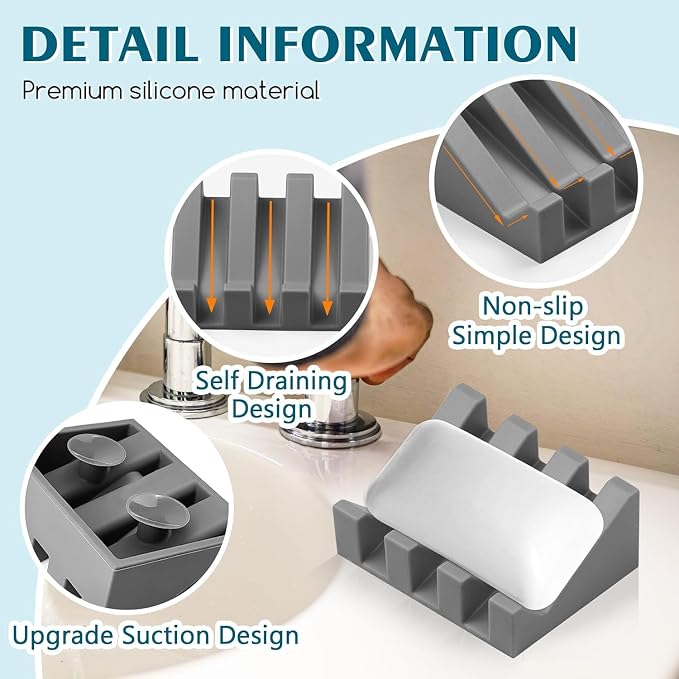 Silicone Soap Dish for Bar Soap Holder for Shower Bathroom Self Draining - Image 2