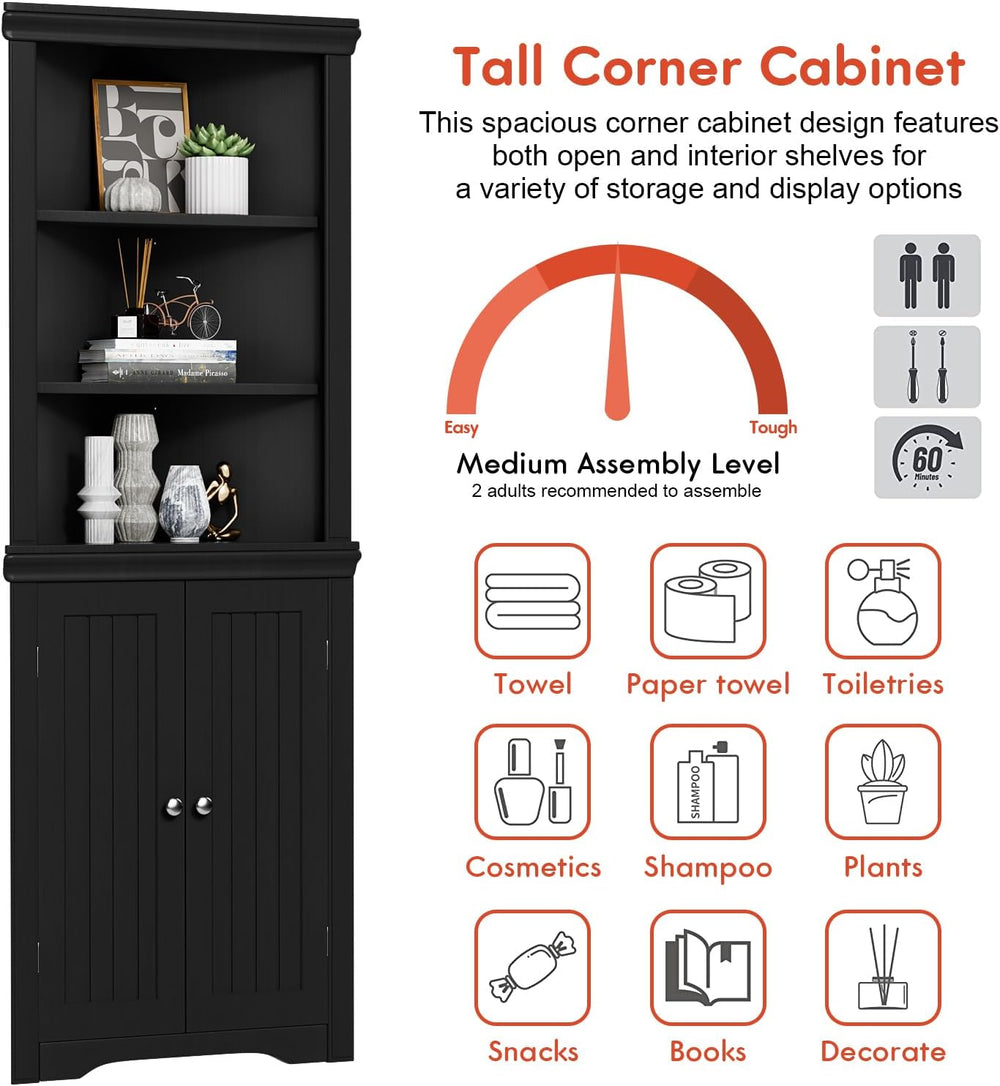 YESHOMY Corner Cabinet, Storage Cupboard with Doors, Black
