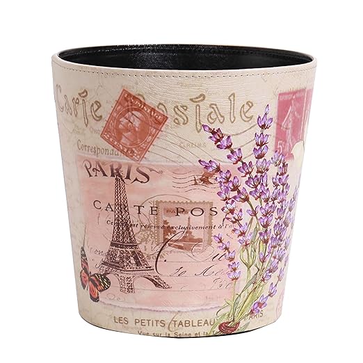 PU Leather Small Trash Can Wastebasket, Round Garbage Container Basket by Unknown