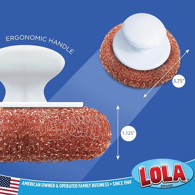 LOLA Copper Mesh Scouring Pad w/Comfort Knob, 6 Pack, Heavy Duty Cleaning Pads - Image 3