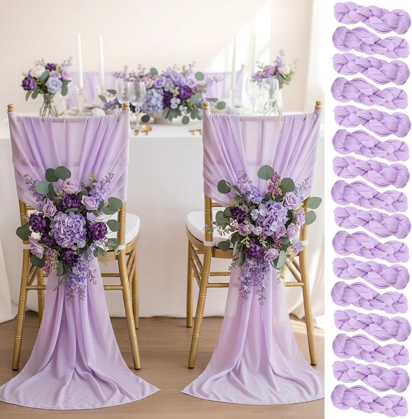 16 Pcs Sheer Chair Sashes Bows Light Purple Chair Cover for Wedding Reception Party Event Engagement Birthday Baby Shower