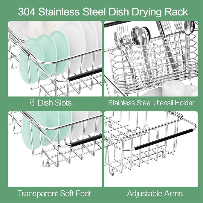 Dish Drainer Rack in Sink Adjustable, Expandable 304 Stainless Steel Metal Dish - Image 7