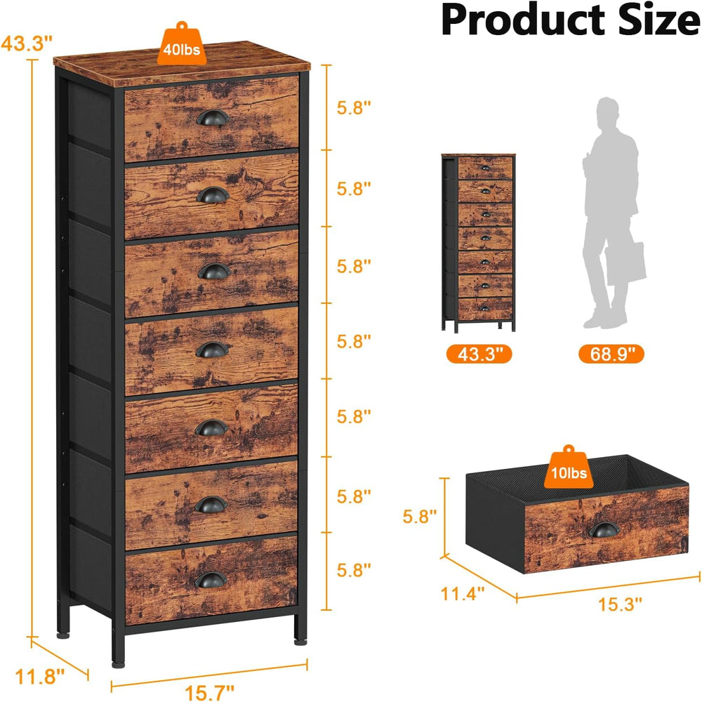 Furnulem Dresser for Bedroom, 7 Drawers Tall Chest of Drawers