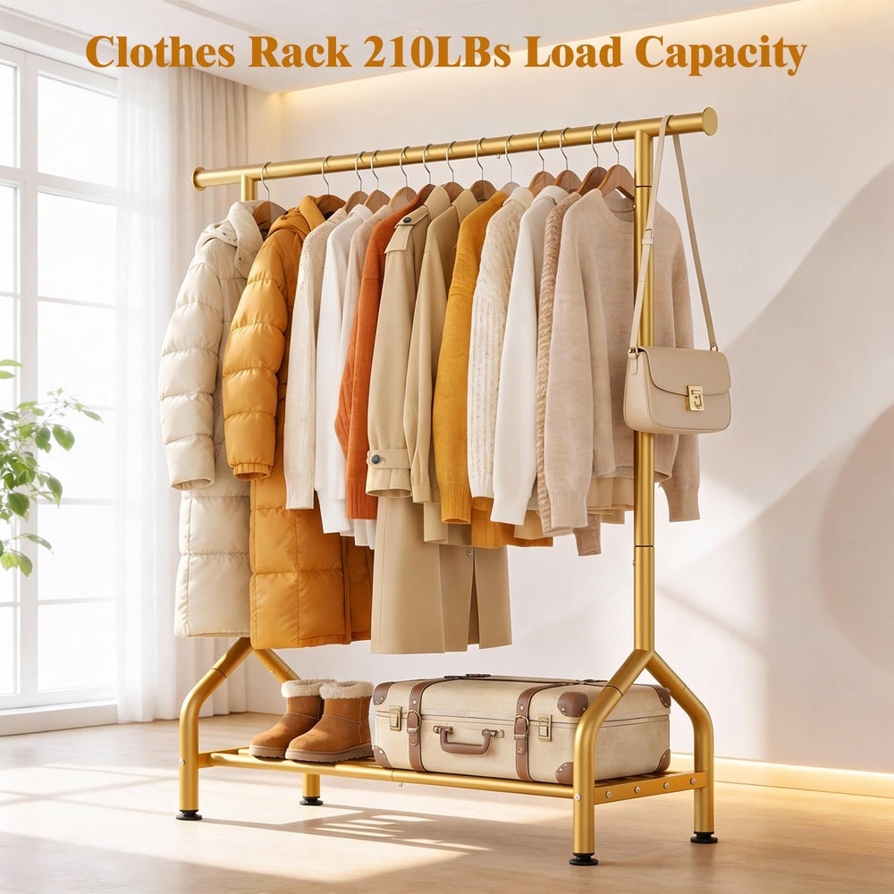 EAGMAK Sturdy Clothing Racks with Shelf, Metal Clothes Rack with Leveling Fee...