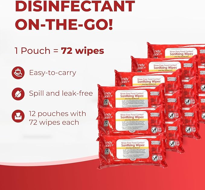 HandyClean Rinse-Free Food Contact Sanitizing Wipes Pouch - Image 9