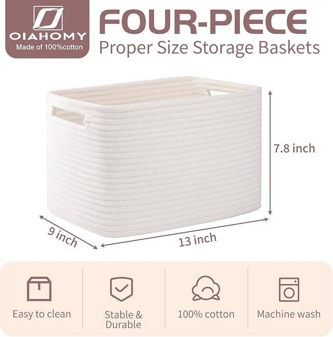 OIAHOMY 4 Pack Storage Baskets for Organizing, Cube Storage Bins for Shelves - Image 2