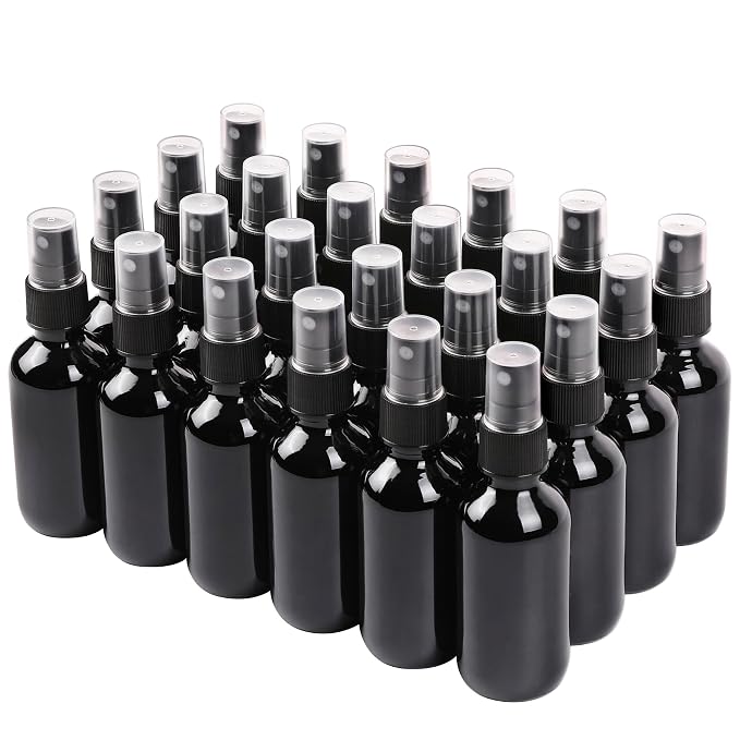 Black Glass Small Spray Bottle 2 oz 24 Packs, Fine Mist Sprayer Small Clear by QUALITYGLASSBOTTLECREATOR