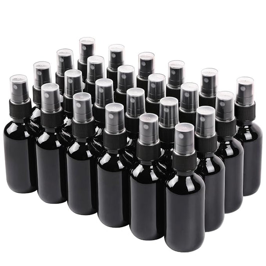 Black Glass Small Spray Bottle 2 oz 24 Packs, Fine Mist Sprayer Small Clear by QUALITYGLASSBOTTLECREATOR