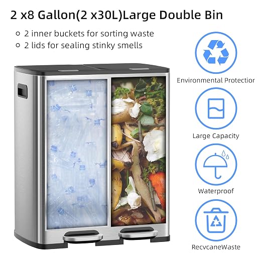 KUK 60 Liter / 16 Gallon Dual Trash Can - Image 3