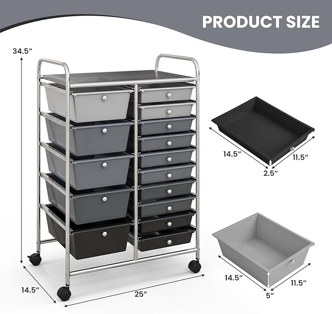GOFLAME 15-Drawer Rolling Storage Cart, Utility Cart - Image 3