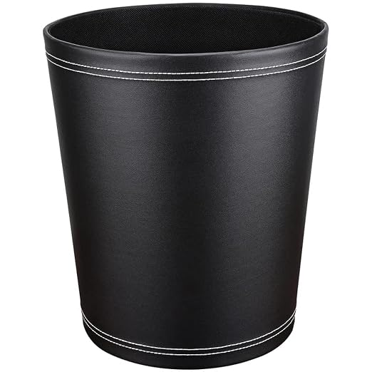 Pu Leather Trash Can, 2.6 Gallon Black Bathroom Trash Can, Small Office Garbage by GORESE